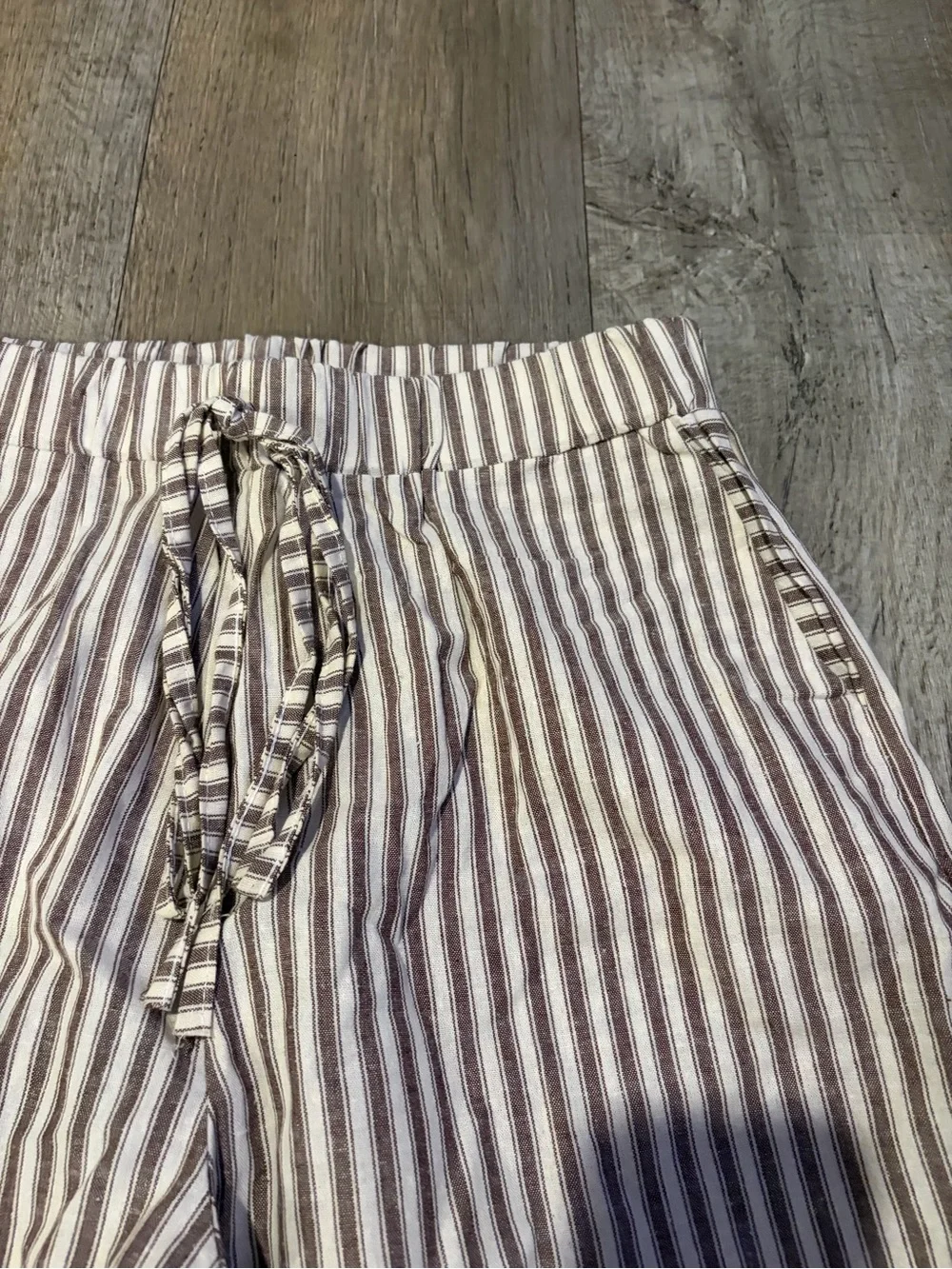 Striped Drawstring Women’s Pants - Beige & Brown. Size Small